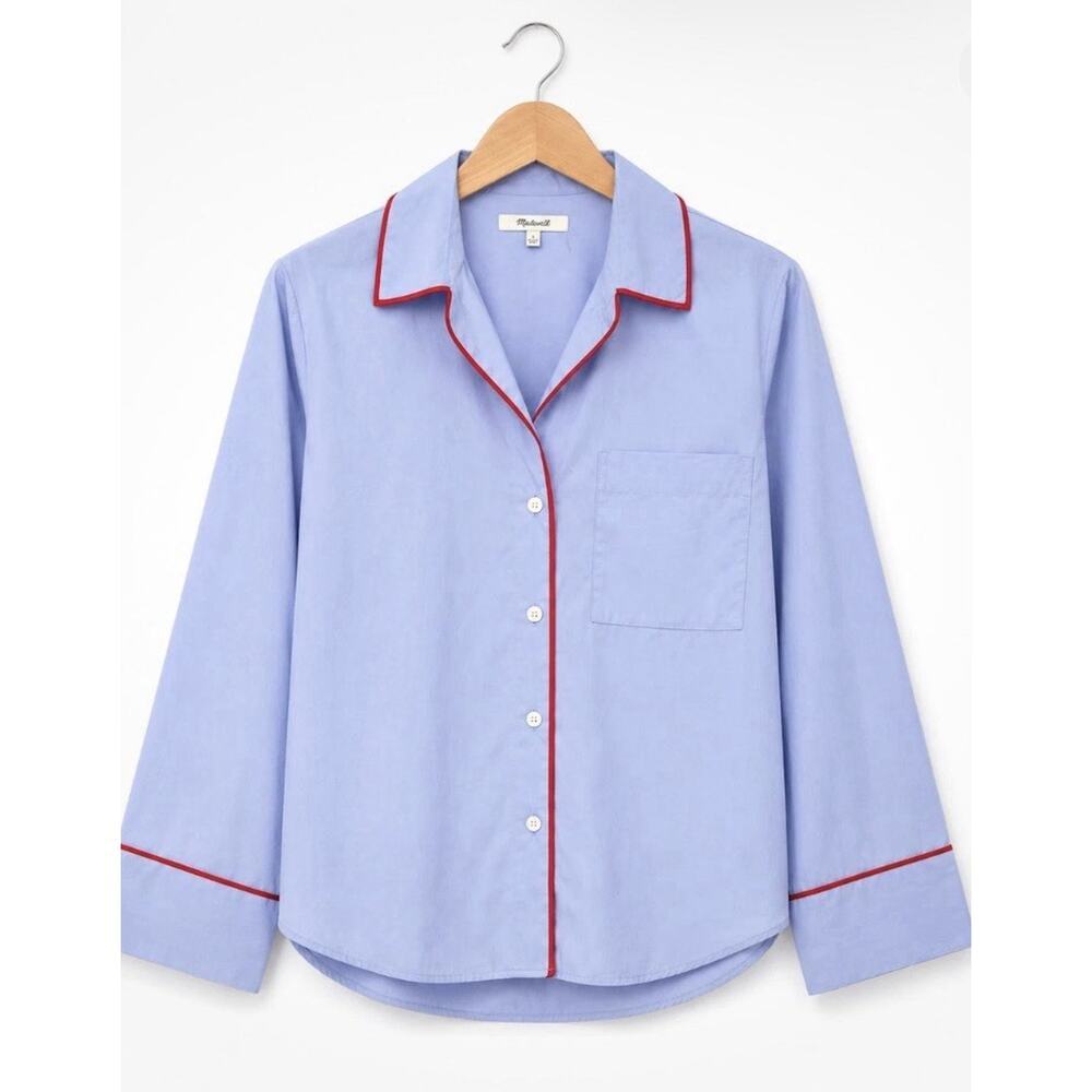 Madewell Signature Y-Neck Shirt in Poplin 100% Cotton Womens Size Small Blue #99 - Picture 5 of 8
